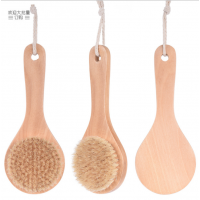 Natural Bristle Middle Long Handle Wooden Shower Body Bath Brush with Round Head